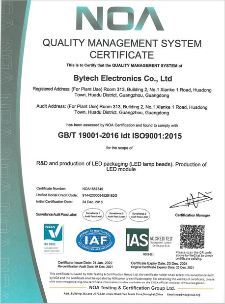 Chine Bytech Electronics Co., Ltd. Certifications